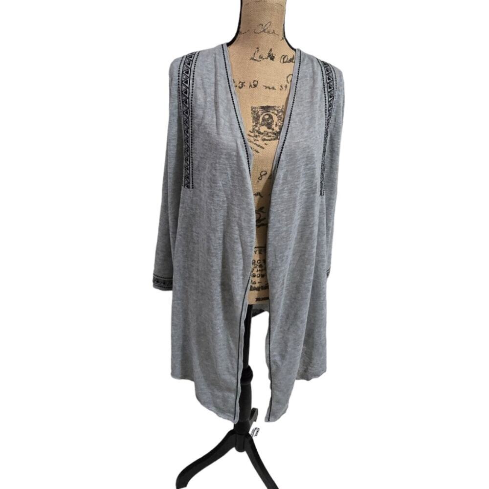 Alya Grey and Black Embroidered Waterfall Cardigan Jacket Size Small